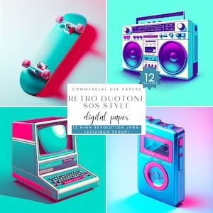 J'aime les cliparts JPG des années 80, sublimations, clipart thème des années 80, papier numérique rétro, magnétoscope néon, boombox, téléphone portable, SC-0104