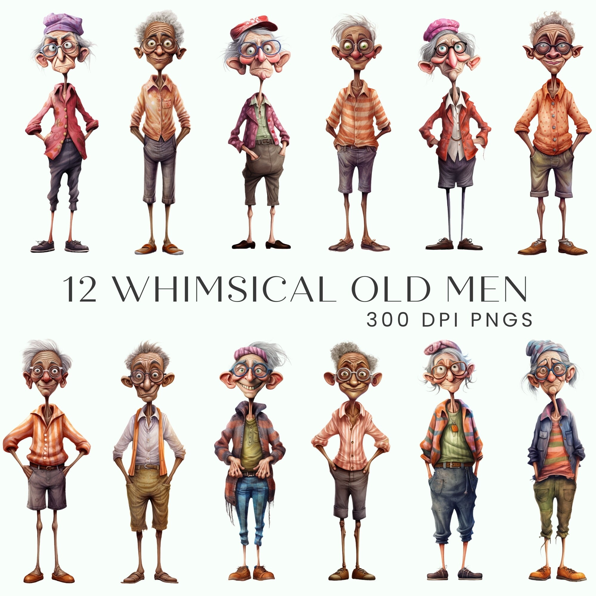 Funny Old Man Clipart, Old Aged Clip Art , Quirky Grandpa PNG, Old ...