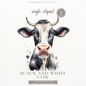 Cow Head Black and White PNG, Farmhouse Printable Art, Dairy Cow, Farm Animal Clipart, Commercial Use, Digital Download, Wall Art, Clip Art