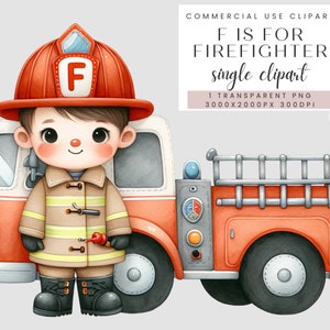 Clipart del alfabeto de bombero, regalo de baby shower para niños pequeños, decoración de la habitación de los niños de la guardería, letra F Descarga digital Clip Art, acuarela PNG