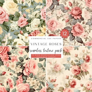 Vintage roses digital papers, Junk Journal, Shabby Vintage Rose Scrapbooking paper, seamless roses planner Papers, Floral Ornament, JPG