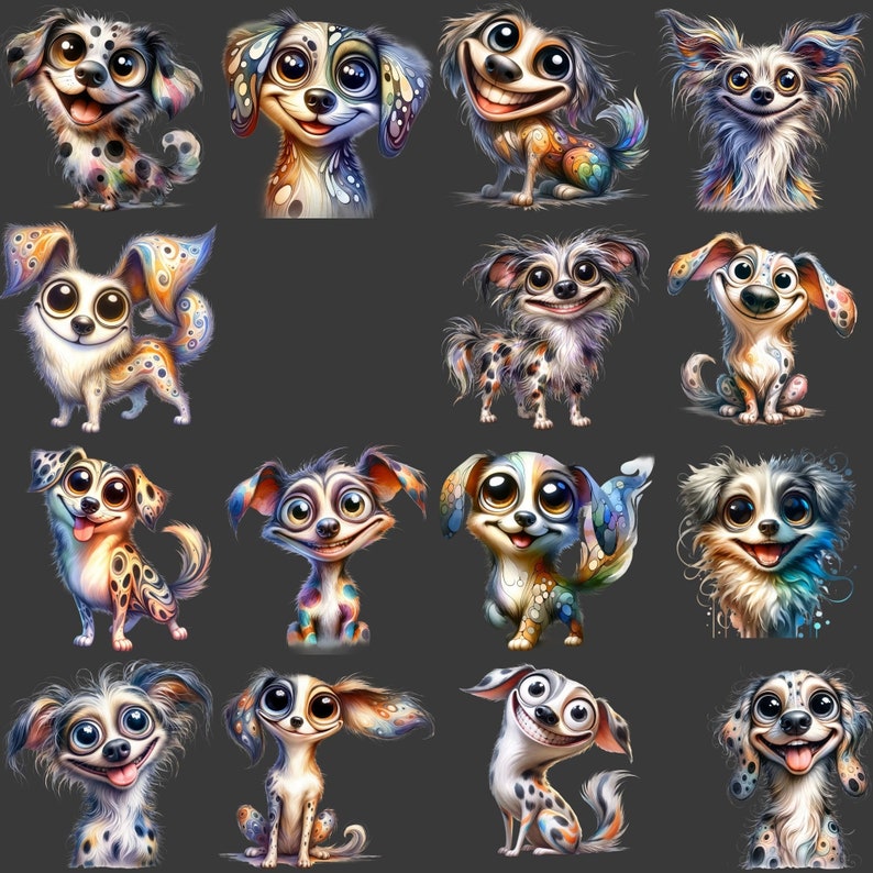 Quirky Dogs Clipart, Whimsical Cute Funny Dog Clip Art, Quirky Pup Art ...