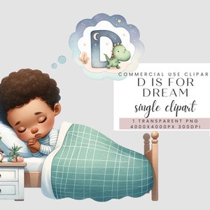 Dream Alphabet Clipart, Baby Boy Black Shower Gift, Dinosaur Dreaming, Nursery Kids Room, Letra D Descarga digital Clip Art, Acuarela PNG