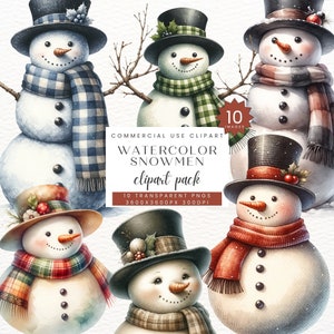 Aquarel sneeuwpoppen clipart, junk Journal, papierkunst, commercieel gebruik, vintage sneeuwpop met sjaal, winter, png, digitale download SC-0169