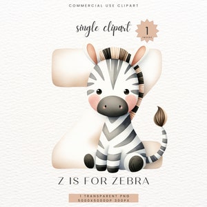 Zebra Peach Alphabet Clipart silenciado, bebé niño niña ducha regalo, decoración de la habitación de la guardería letra Z, impresión digital Clip Art acuarela PNG, SC-0113