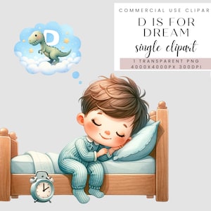 Clipart de alfabeto de sonho, presente de chuveiro branco para bebê, sonho de dinossauro, decoração de quarto infantil de berçário, clipart digital de letra D, aquarela png
