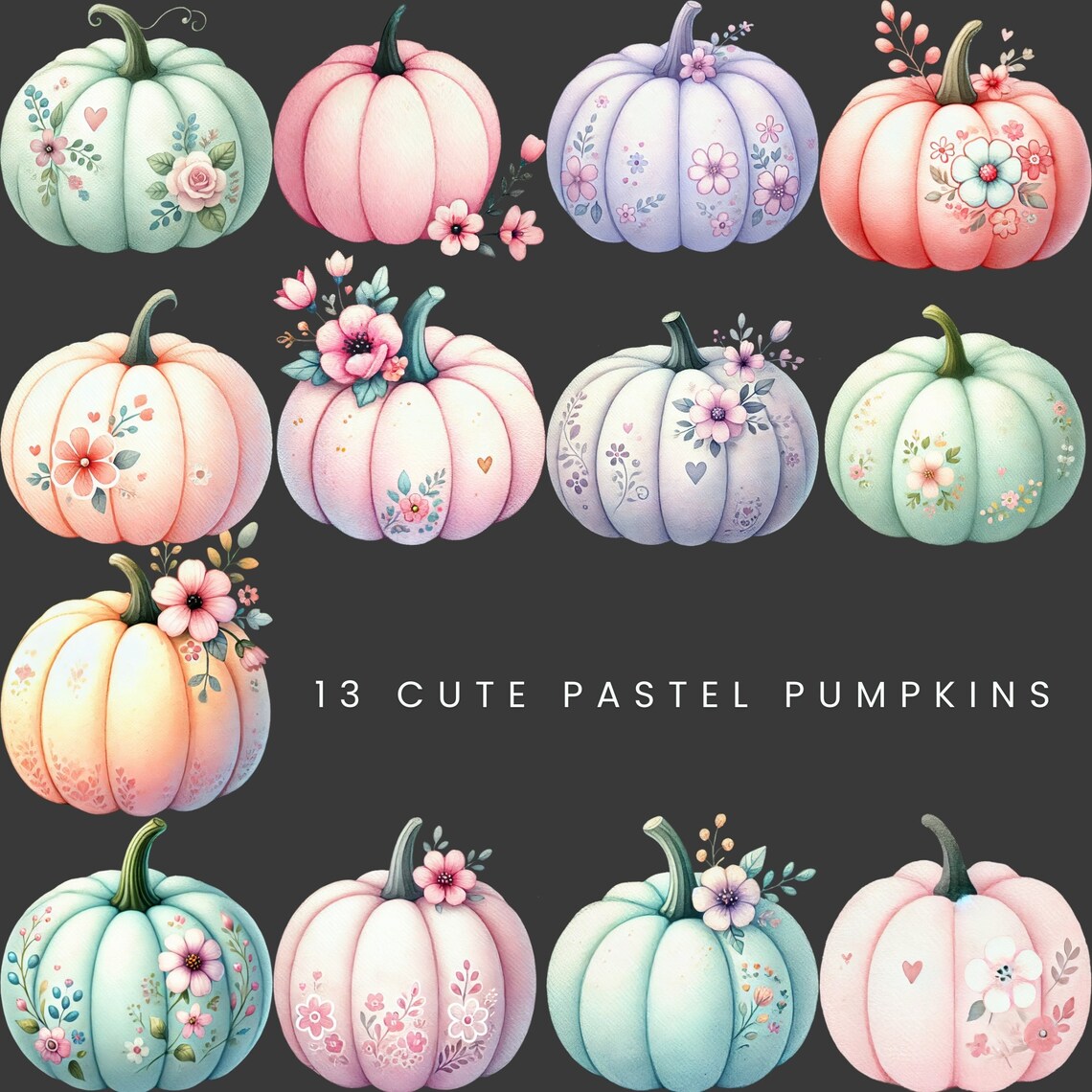 Pastel Pumpkins, Halloween Decoraton, Flowers and Pumpkins, Pink