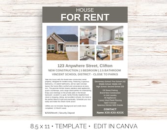Editable For Rent Flyer Template: Canva Design (8.5x11 Inch), Instant Download Template Property Management Real Estate Template