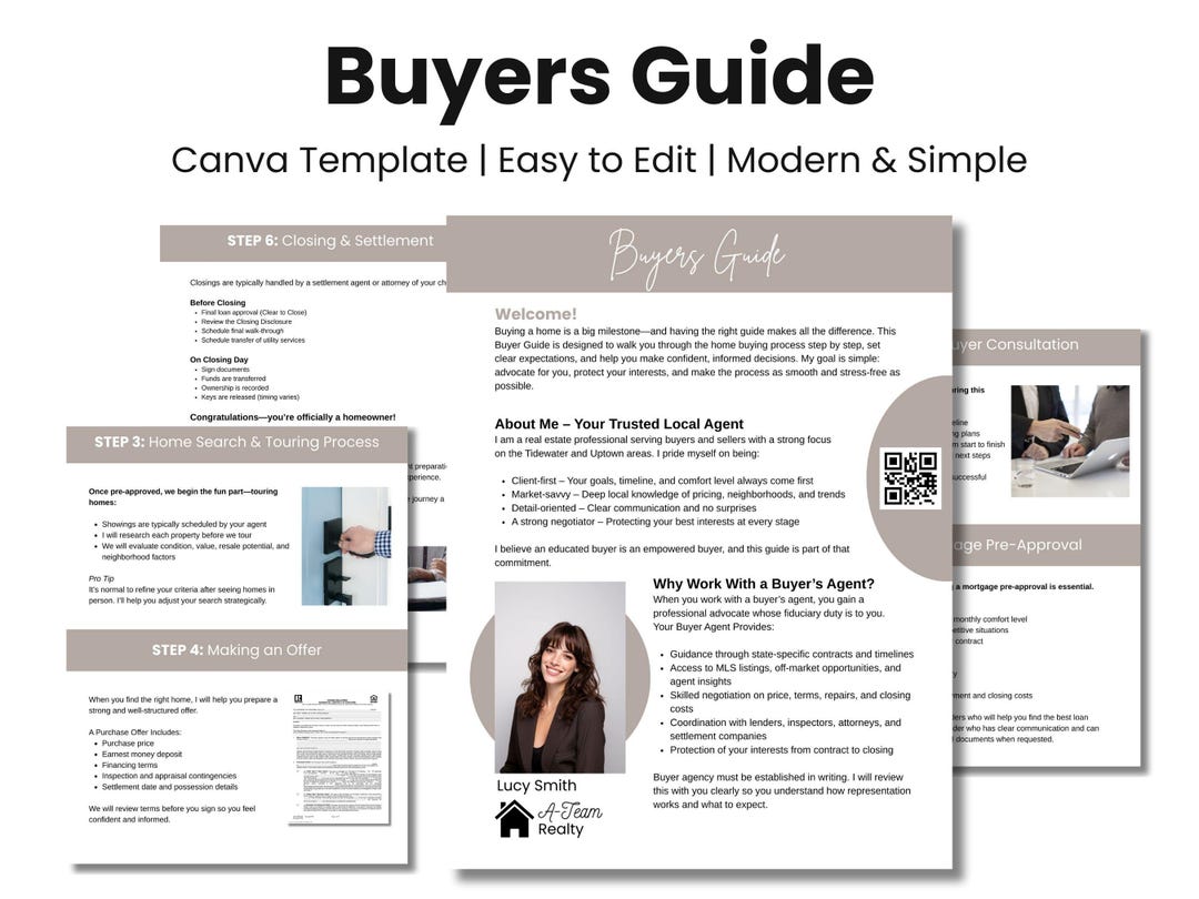 Buyer Guide Template for Real Estate Agents | Canva Home Buyer Guide ...