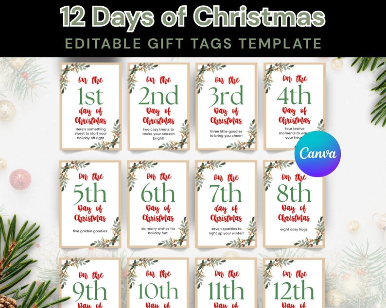 Editable 12 Days of Christmas Gift Tags – Printable Holiday Tags for ...
