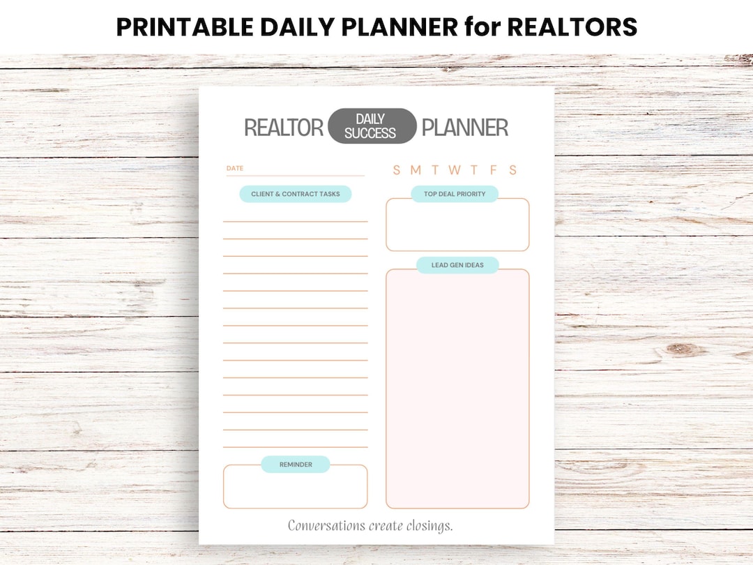 Realtor Daily Success Planner Printable, Real Estate Agent Productivity Sheet, Lead Generation ...