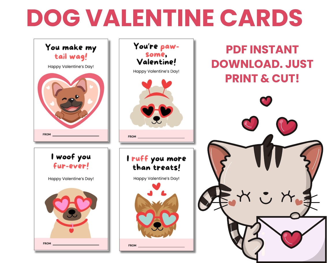Dog Valentine Cards Printable | Puppy Valentines Day Cards | Cute Dog ...