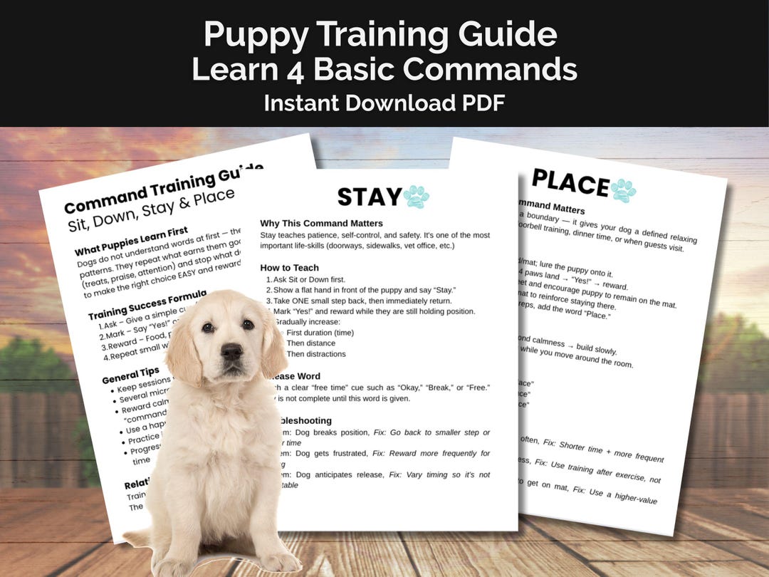 Begcommand For Dogs Dog Training Guide PDF | Basic Dog Commands Printable | Sit, Down, Stay ...