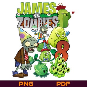 Personalizzato Plants vs Zombies Personalizzazione Nome ed età Gioco Compleanno PNG Design T-shirt Stampa Download digitale