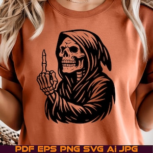 Grim Reaper Skeleton SVG, Grim Reaper finger, Middle Finger Skull Vector Silhouette, Cameo, Cricut Instant Digital Download