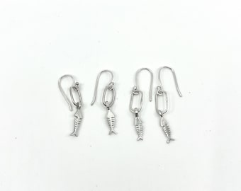 Fish Skeleton Earrings, Sterling Silver Earrings