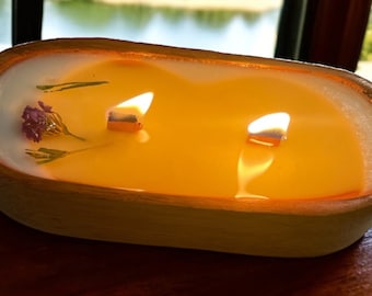 Dough Bowl Candle: Double Wooden Wicks, Scented or Unscented Soy Wax, Wood candles, Scented or Unscented Organic Wax.