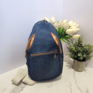 Handmade Chambray Sling Bag - Western Horse Print Crossbody - Blue Denim Style Retro Purse - Kandou Crafts Pattern