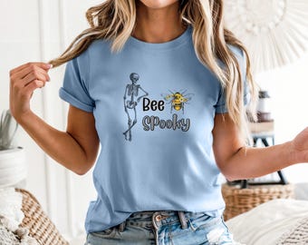 Bee Skeleton Halloween Tee: Spooky Insect Cotton T-Shirt