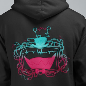 Vox-Inspired Hazbin Hotel Hoodie – Stay Tuned Electrifying Design