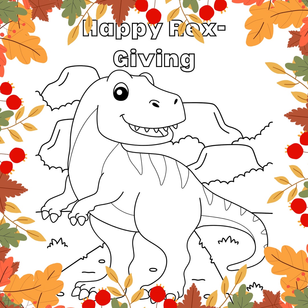 Thankful Dinosaur Coloring Pages Thanksgiving Coloring Sheet - Etsy