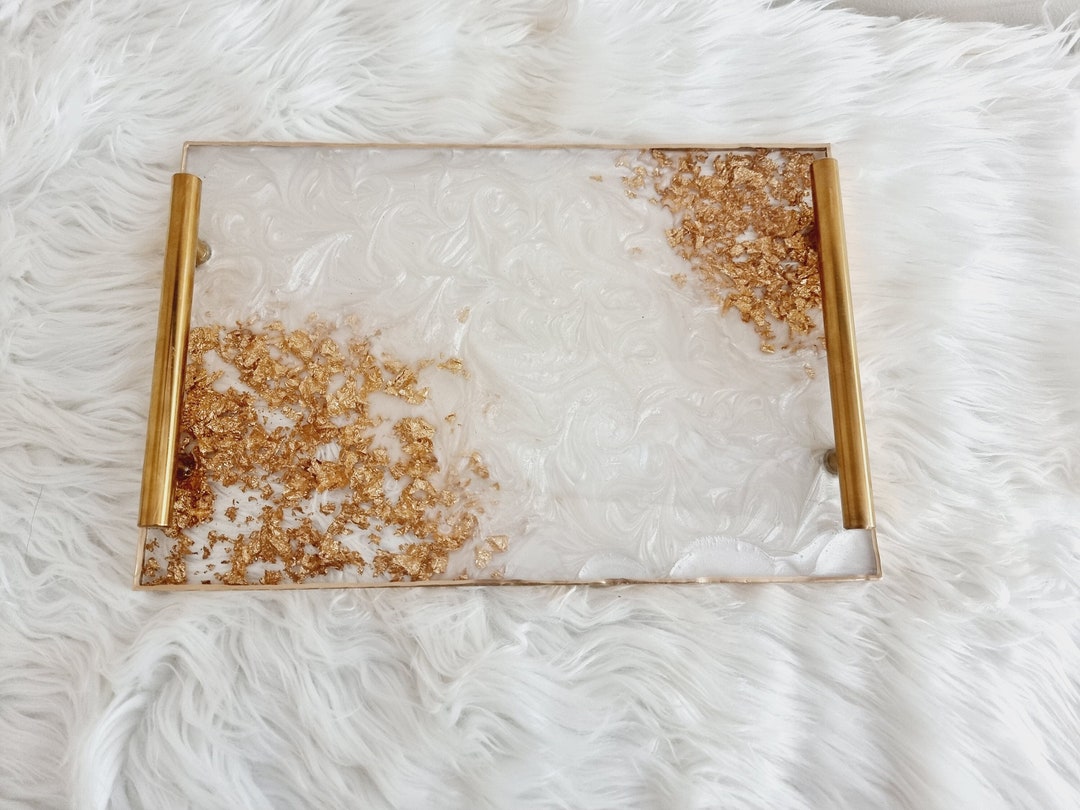 Gold Leaf and White Tray With Gold Handles Etsy UK