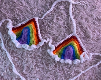 Rainbow crochet top with ruffles