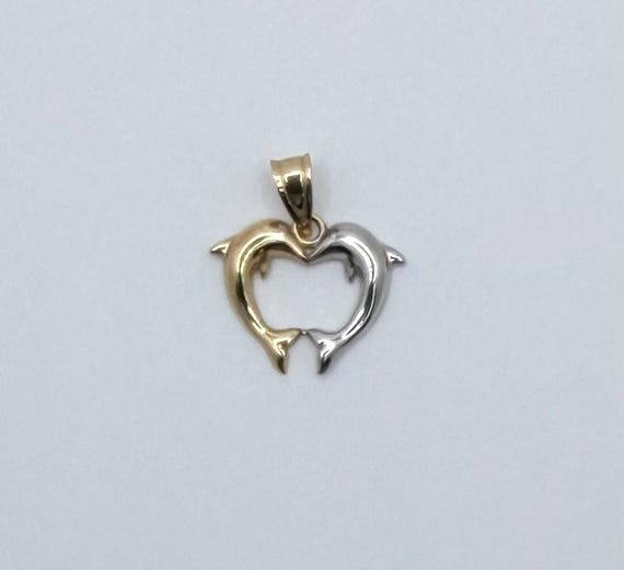 Vintage 14k Gold Dolphin Heart Shape Charm