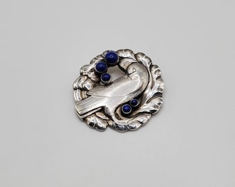 Broche vintage de plata de ley de Georg Jensen con cabos de lapislázuli