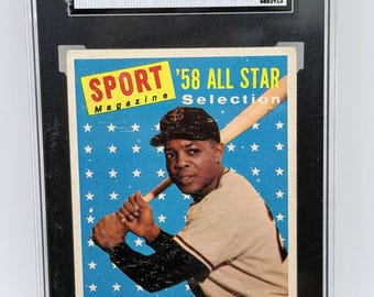 Tarjeta de béisbol vintage de 1958 Topps #485 de Willie Mays (4.5 pulgadas)