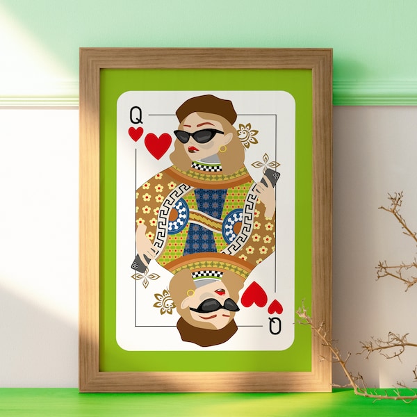 Playing Card - Queen of hearts playing card - extraordinary - Digital Print - Modern Wall Decor for Your Game Room, Wall Art
