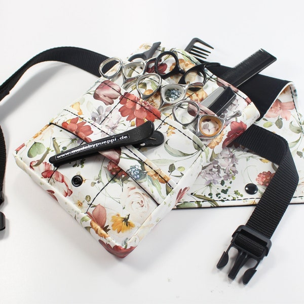 Faux leather hairdresser bag in the design flowers Suzi Garden hairdresser tool bag hairdresser scissors bag hairdresser belt bag hairdresser gift