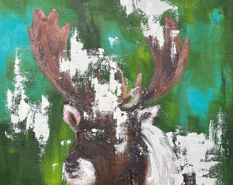 Reindeer Gemälde Abstraktes Bild eines kanadischen Ureinwohners, 30x30 cm Winterkunst