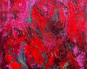 Abstrakte Rose Malerei: Blumenbild, 13x12cm Blumendekor