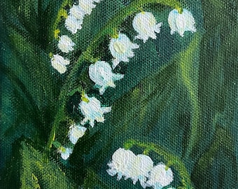 スズラン1の絵画：5x5インチのオリジナル花のアート - Etsy 日本