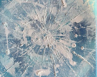 Löwenzahn-Wunsch 19 kleines abstraktes Acrylbild in taubenblau (12,5cm)