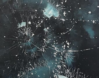 Löwenzahn wünscht sich: Abstraktes Surreales Patina Blau & Schwarz, 100x40cm