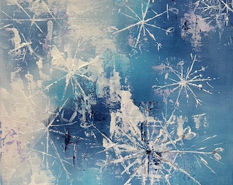 Abstrakte Malerei Blaue Schneeflocken: Original Kunst, 12x12