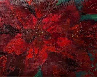 Original Weihnachtsstern Gemälde auf Staffelei: Kleine florale Weihnachtskunst