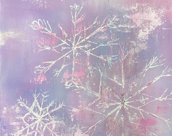 Pinke Schneeflocke Originalgemälde: Winterbilder (12x12x1,5)