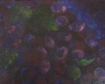 Lila Weintrauben Gemälde: Original Acrylbild, Wein Dekor (23x30cm)