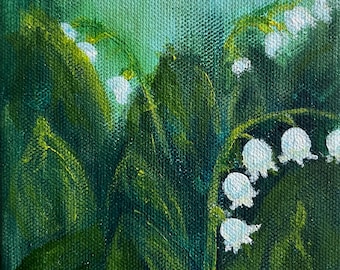 Maiglöckchen 2 Frühling Original Gemälde (13x13x3,8cm)