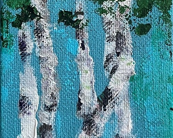 Birke 1 Original Sommer Landschaft Blauer Himmel Blau (3x9x.5)