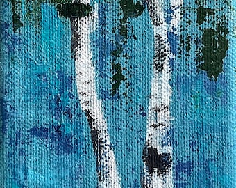 Birkenbaum 2 Acrylgemälde: Originale Sommerlandschaft (3x9x.5)