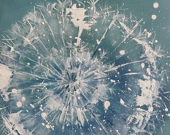 Dandelion Wish 9 Acrylgemälde: Abstrakt Blau & Weiß, 12x12