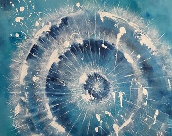 Löwenzahn Wunsch 16 Gemälde: Große Patina Blaue abstrakte Wildblumen Kunst