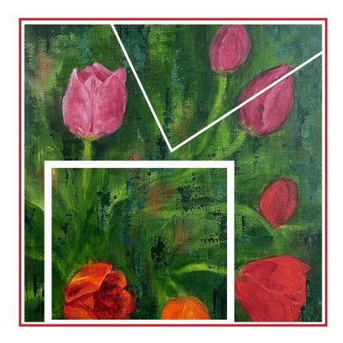 赤いポインセチアの絵画：キャンバスに描かれたオリジナルの花のアート