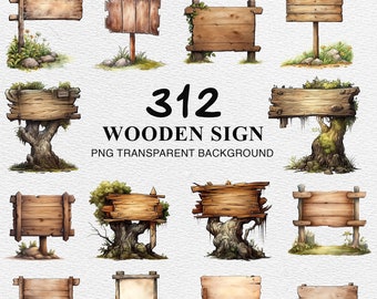 Holzschild Aquarell Clipart | Rustikale Holztafel PNG, Vintage Schild Clip Art Bundle, Hochzeit Signage Grafiken, digitaler Download