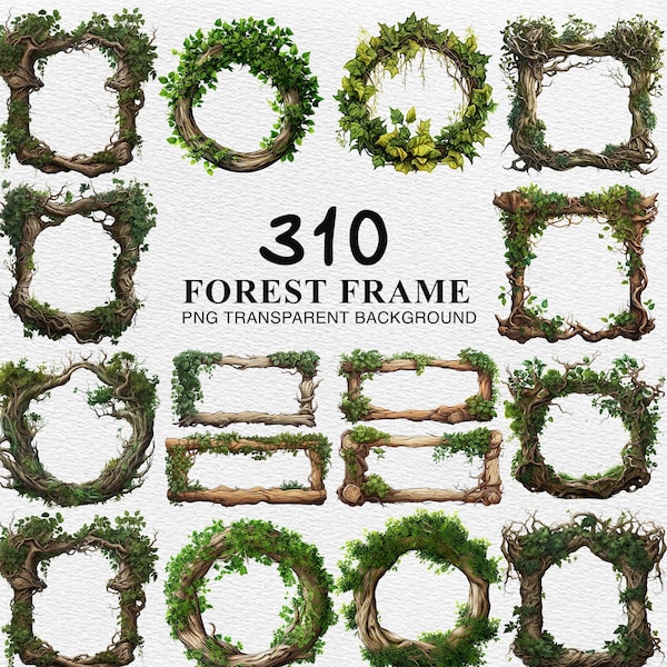Forest Frame Clipart, 310 Floral Frame, Forest Watercolor, Roots Forest Frame, Floral Wreath, Floral Clipart, Tree Roots,  Paper craft