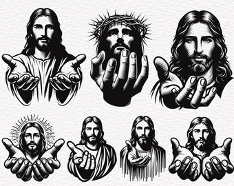 Jesus SVG Bundle – Open Arm Jesus Clipart – Christian Silhouette PNG – Religious Cut Files – Faith Cricut Design – EPS Pdf Included